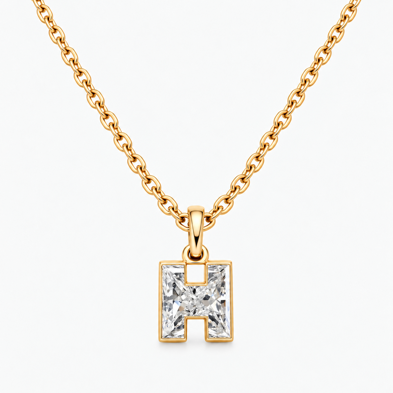 Lab Grown Diamond Alphabet H Cut Initial Pendant Necklace IGI Certified in 14K Yellow Gold