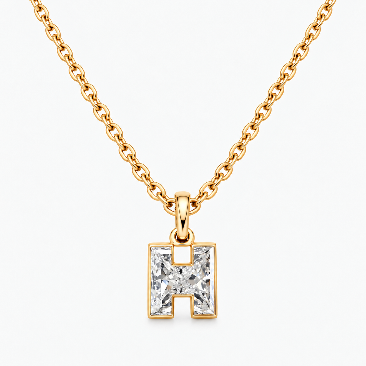 Lab Grown Diamond Alphabet H Cut Initial Pendant Necklace IGI Certified in 14K Yellow Gold