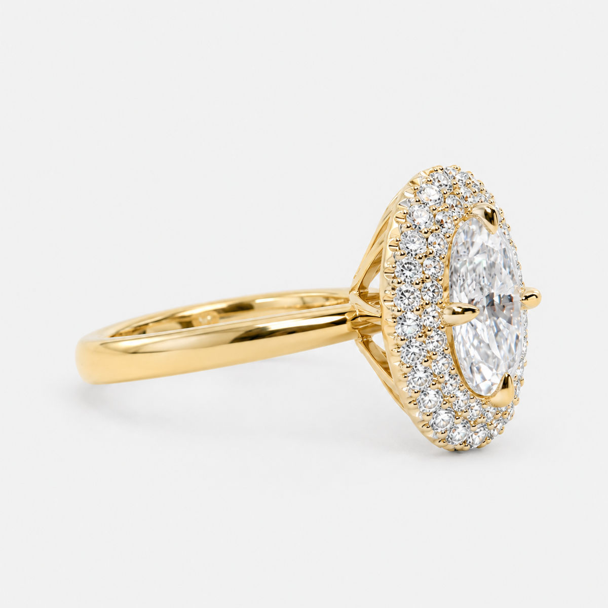 Oval Cut Halo Lab Grown Diamond Engagement Ring in 14K Yellow Gold
