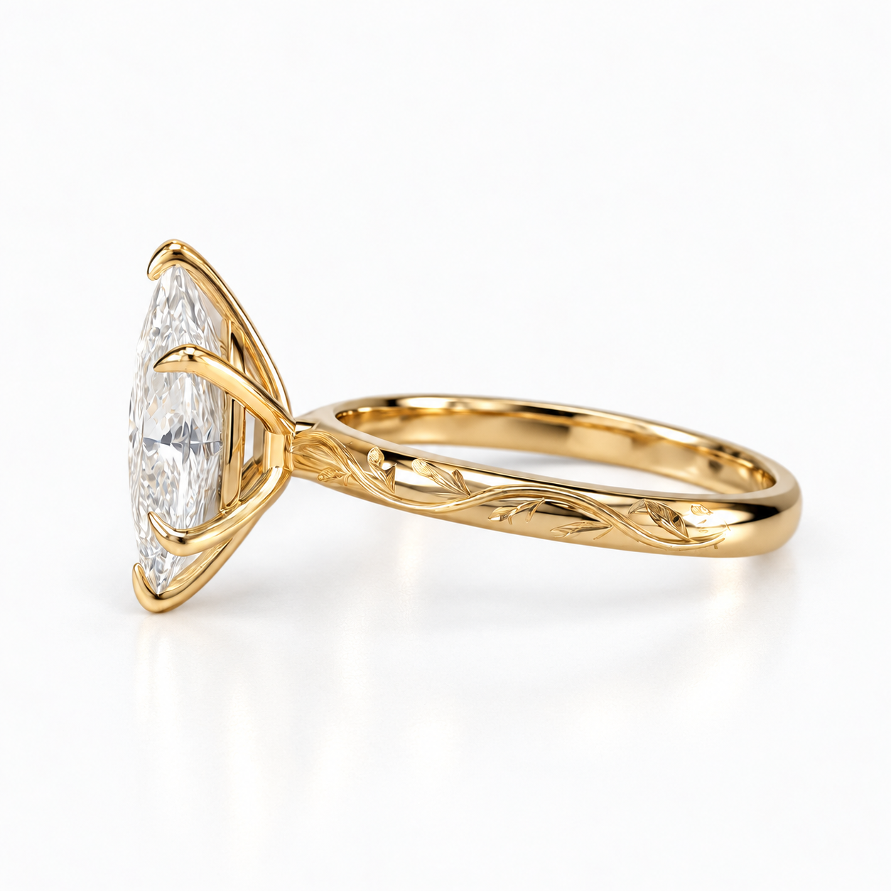 Hexagon Cut Lab Grown Diamond Vintage Floral Engagement Ring in 14K Yellow Gold