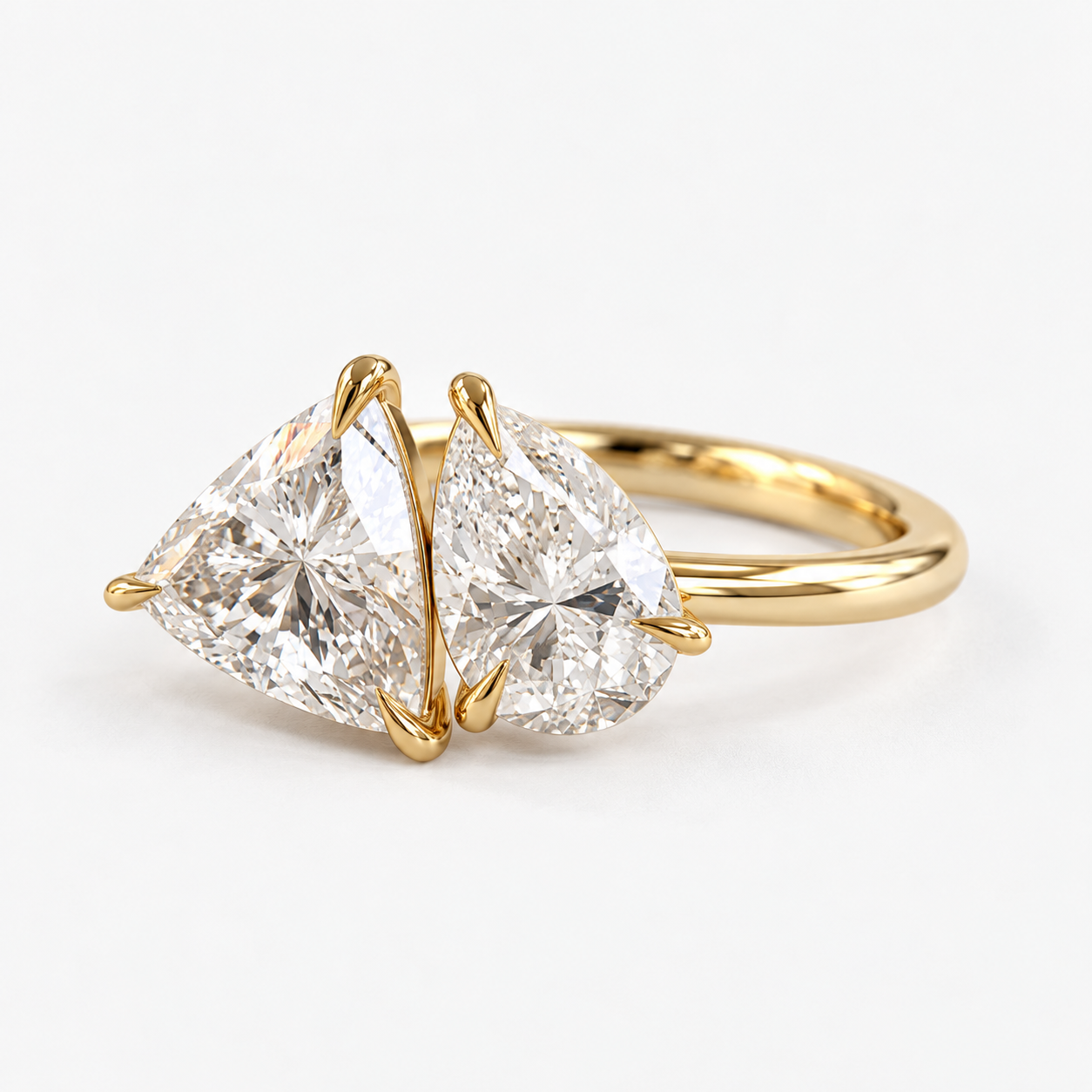 Toi et Moi Trillion and Pear Cut Diamond Engagement Ring in 14K Yellow Gold