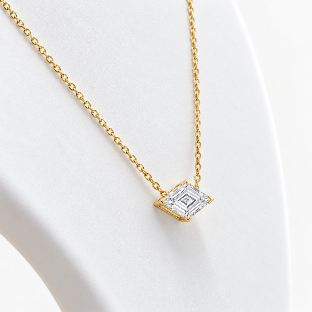Lab Grown Diamond Lozenge Cut Bezel Solitaire Necklace IGI Certified in 14K Yellow Gold