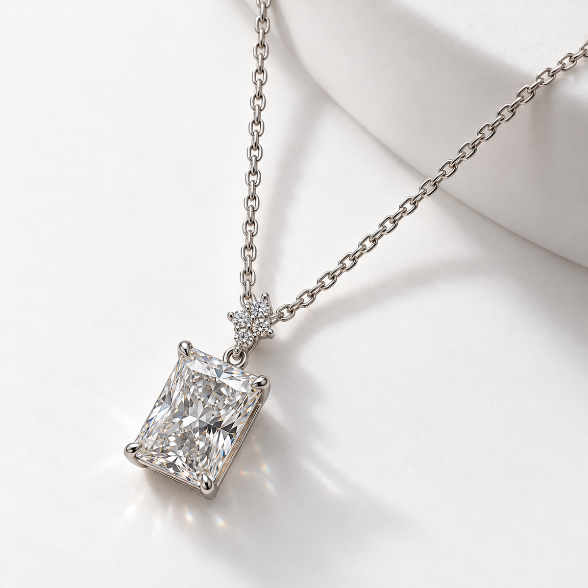 Radiant Cut Lab   Grown Diamond Pendant Necklace in 14K White Gold