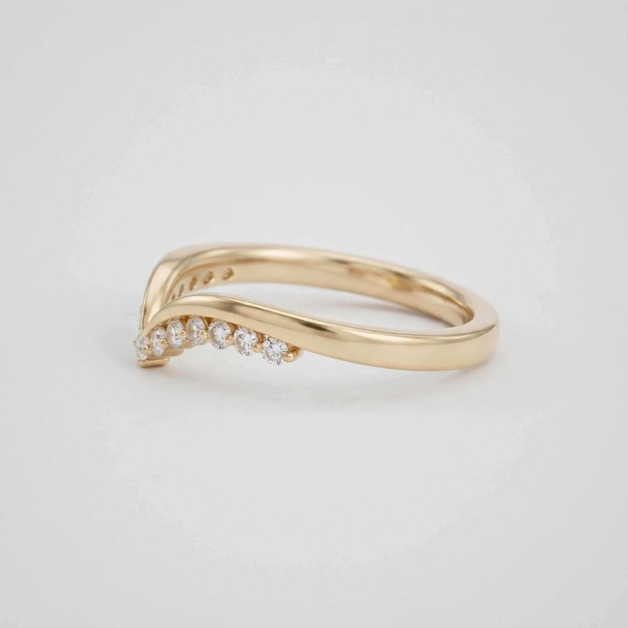 Lab Grown Diamond V-Shaped Chevron Wedding Band with Pavé Diamond Accents in 14K Yellow Gold
