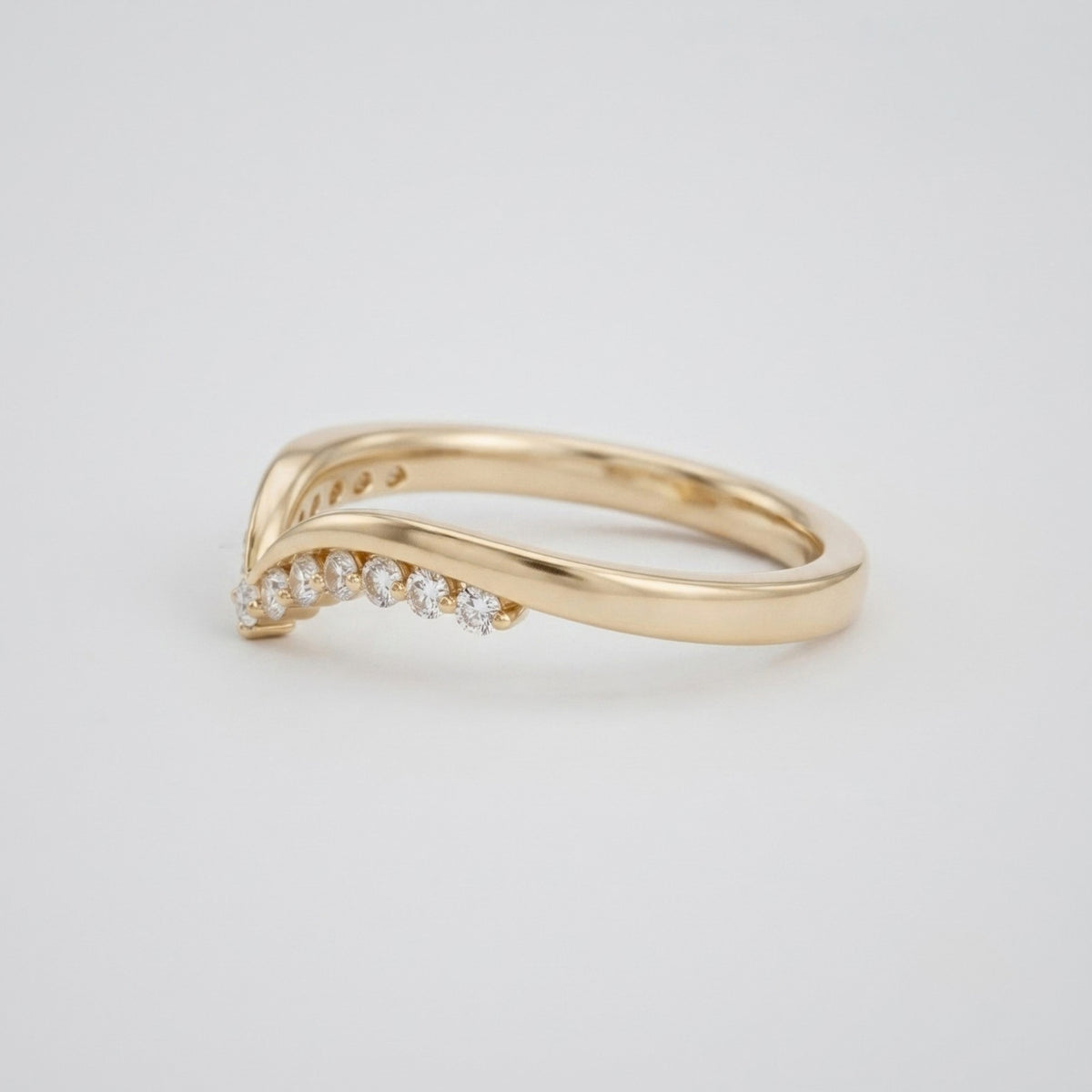 Lab Grown Diamond V-Shaped Chevron Wedding Band with Pavé Diamond Accents in 14K Yellow Gold