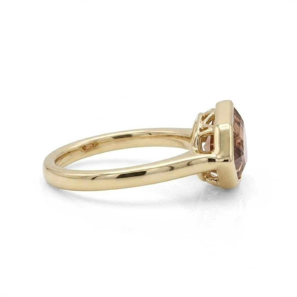 Lab Grown Diamond Fancy Champagne Step Cut Marquise East-West Full Bezel Set Solitaire Engagement Ring IGI Certified in 14K Yellow Gold