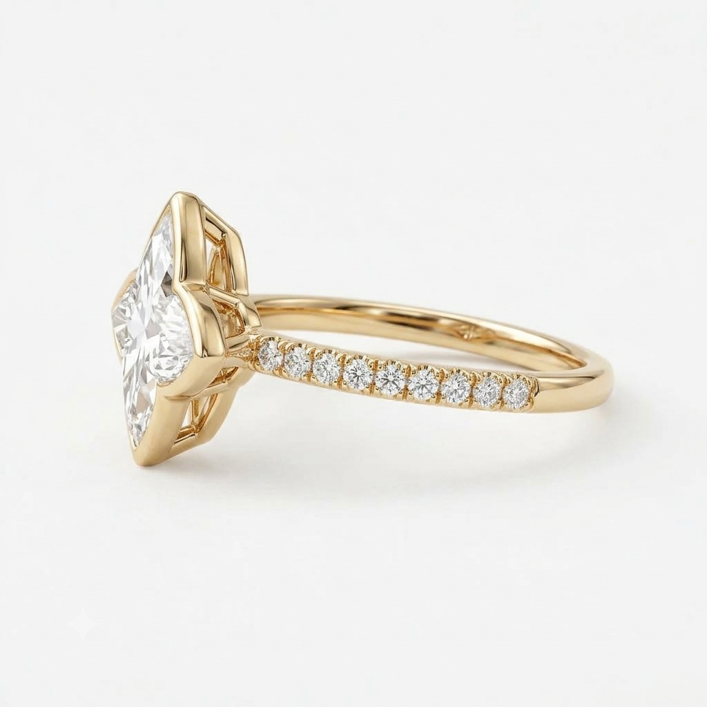 Lab Grown Diamond Lily Cut Pavé Band Engagement Ring IGI Certified in 14K Yellow Gold