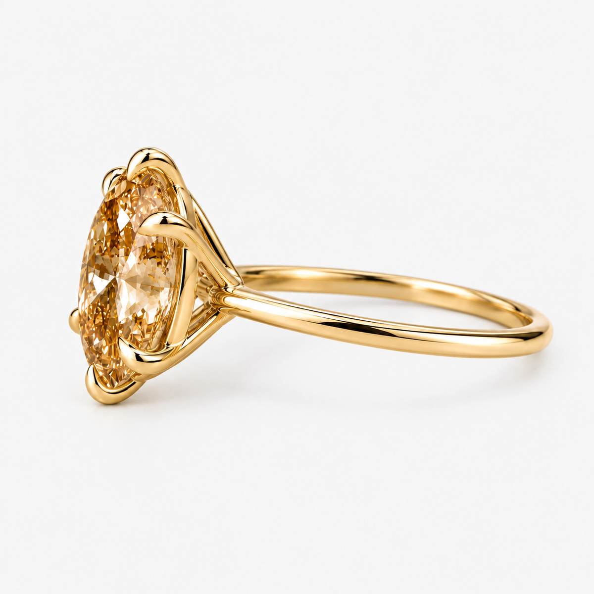 Oval Cut Fancy Champagne  Diamond Solitaire Engagement   Ring in 14K Yellow Gold