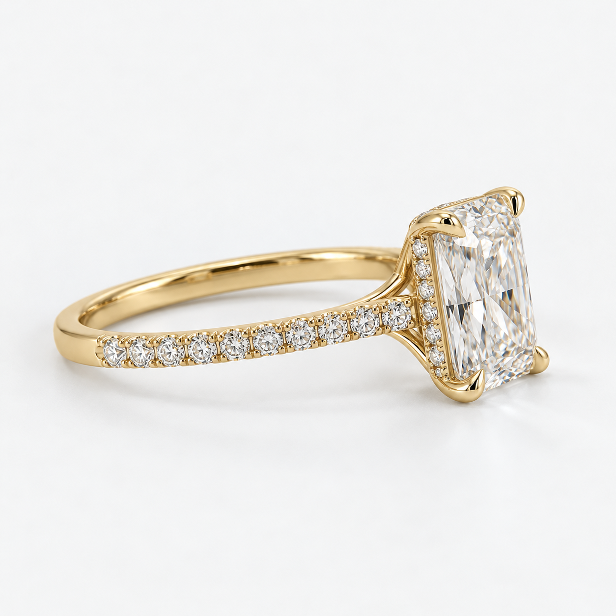Radiant Cut Diamond Pavé Engagement Ring in 14K Yellow Gold