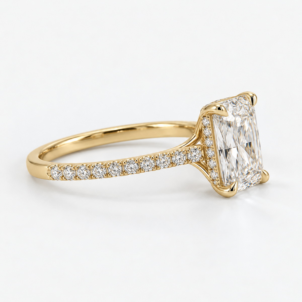 Radiant Cut Diamond Pavé Engagement Ring in 14K Yellow Gold