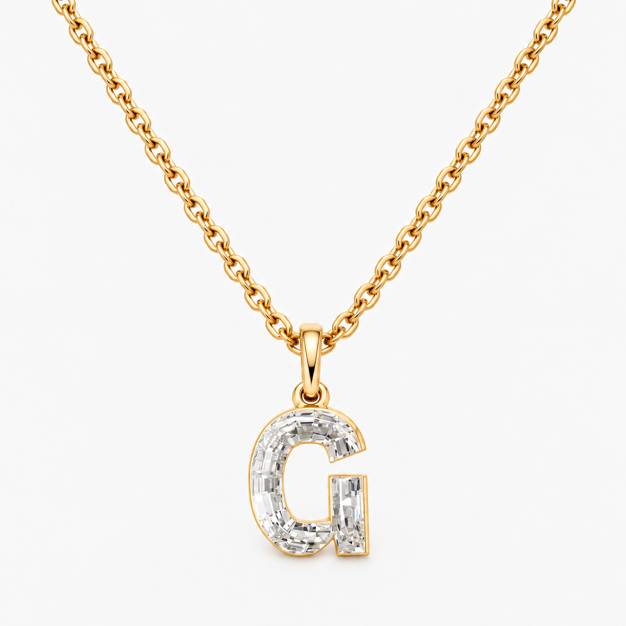 Lab Grown Diamond Alphabet G Cut Initial Pendant Necklace IGI Certified in 14K Yellow Gold