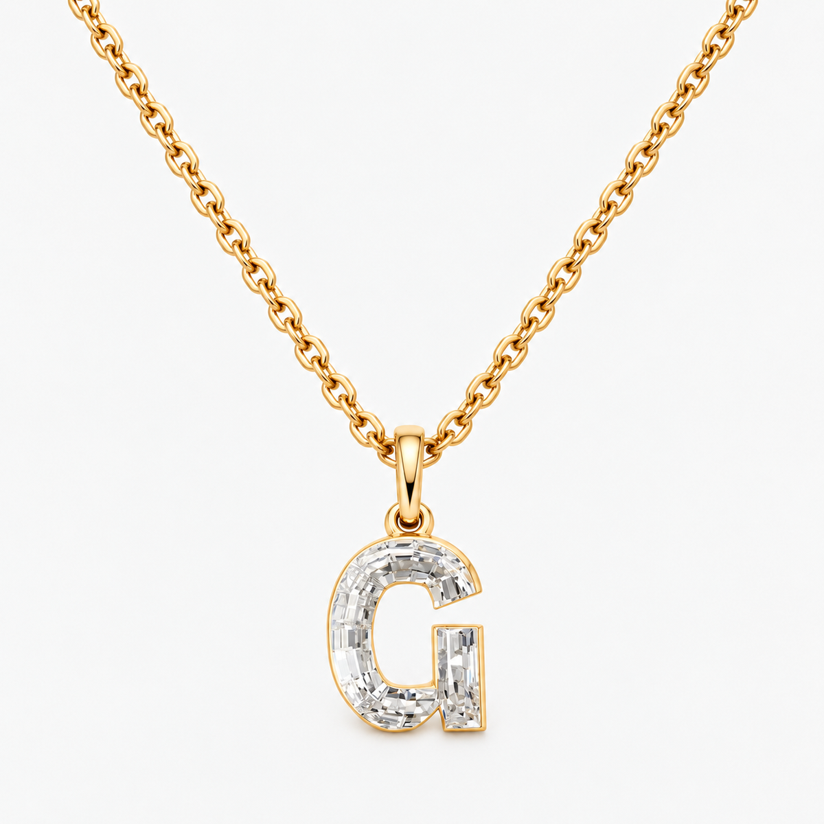 Lab Grown Diamond Alphabet G Cut Initial Pendant Necklace IGI Certified in 14K Yellow Gold