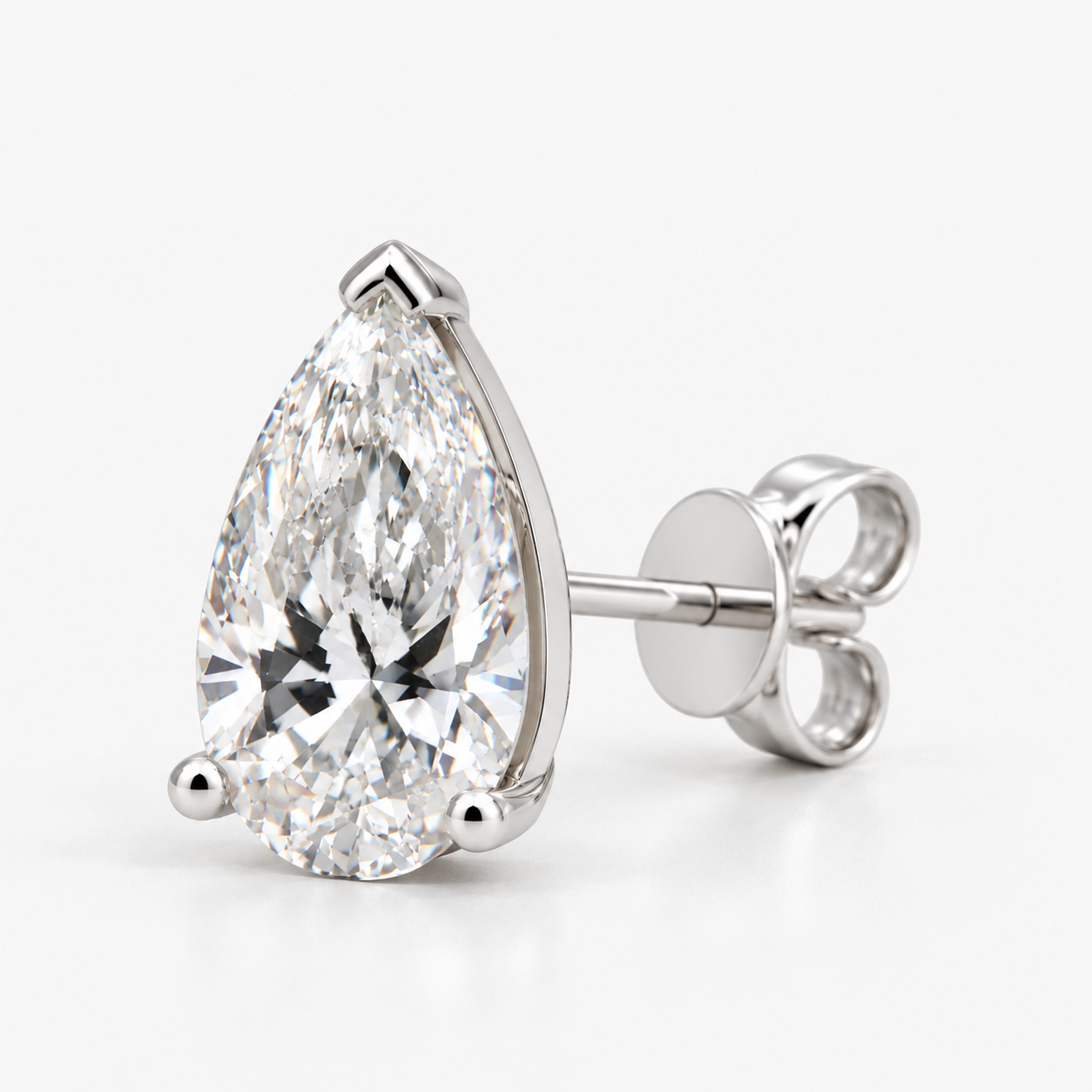 Lab Grown Diamond   Pear Cut Solitaire Stud Earrings in Three Prong Setting