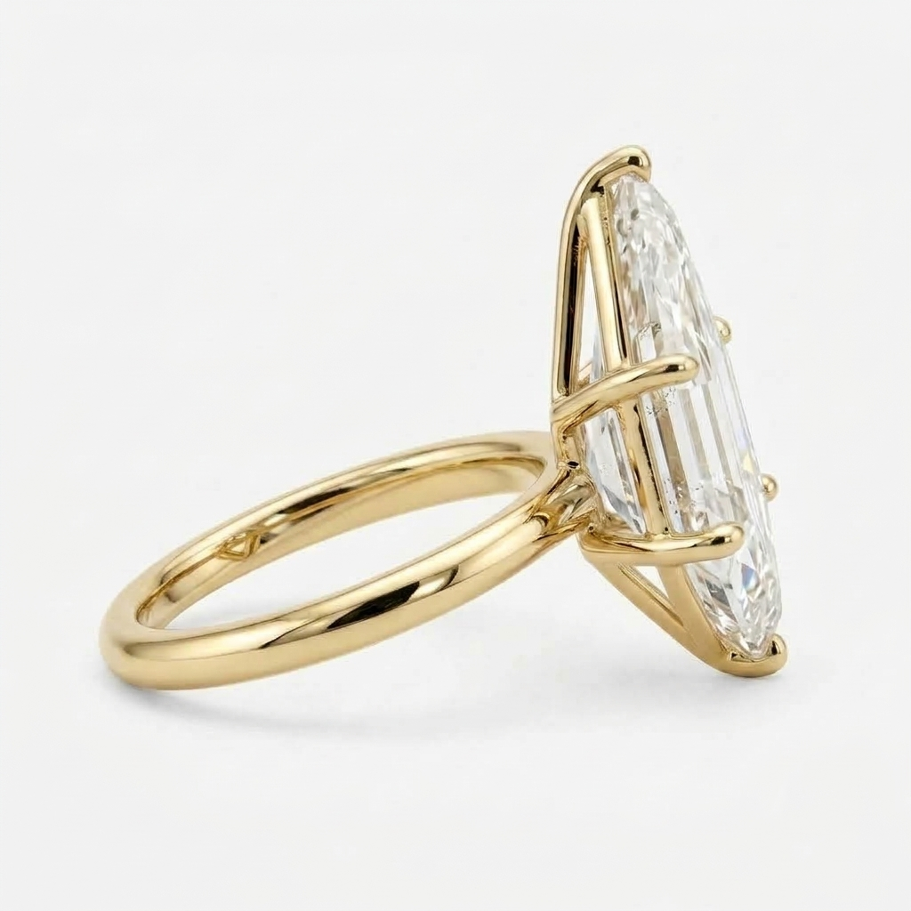 Lab Grown Diamond Step Cut Pear Solitaire Engagement Ring IGI Certified in 14K Yellow Gold