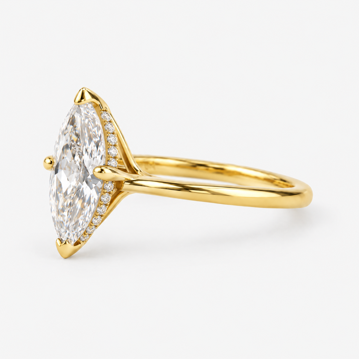 Marquise Cut Solitaire Diamond Engagement Ring in 14K Yellow Gold