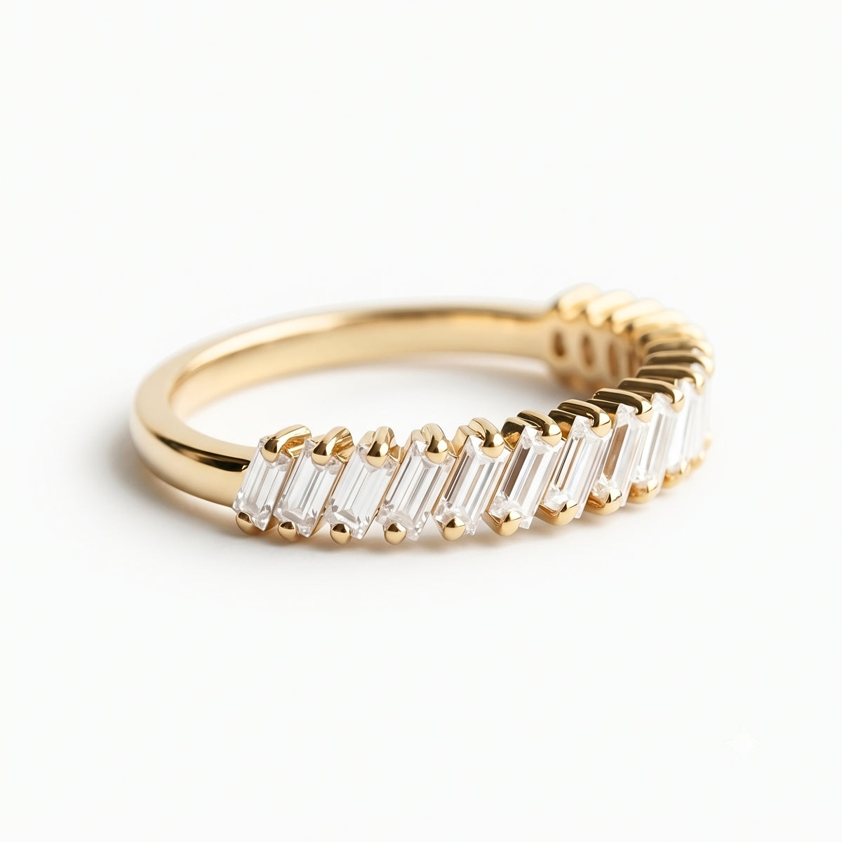 Lab Grown Diamond   Emerald Cut Half Eternity Wedding Band with Channel Style Setting in 14K   Yellow Gold