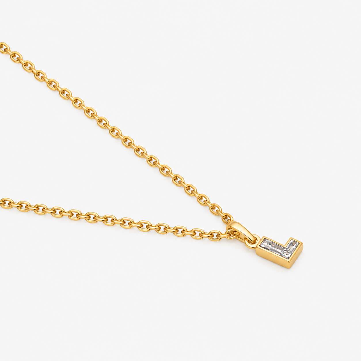 Lab Grown Diamond Alphabet L Cut Initial Pendant Necklace IGI Certified in 14K Yellow Gold