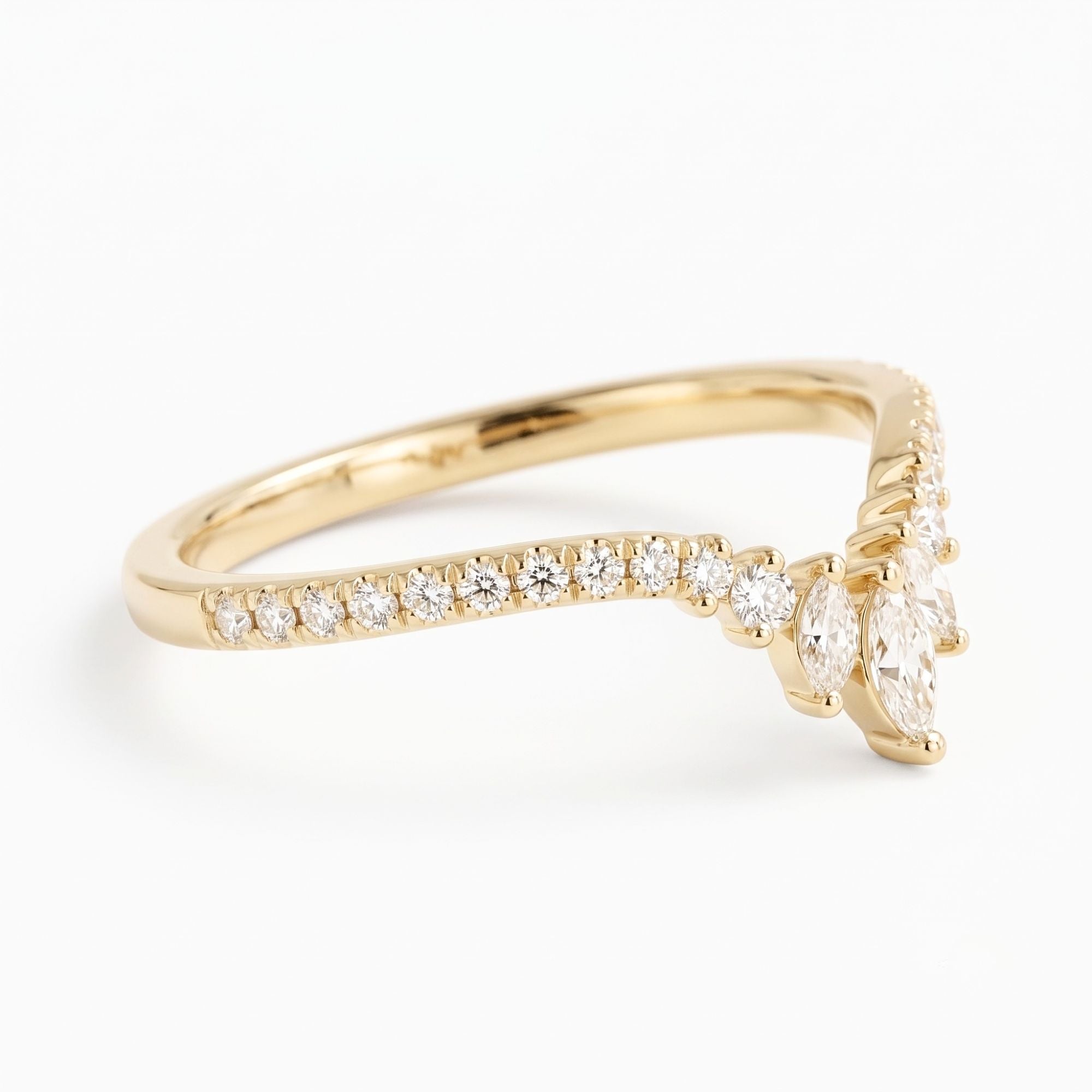 Lab Grown Diamond   Marquise and Pear Cut Chevron Wedding Band with Pave Diamond Accents in 14K   Yellow Gold