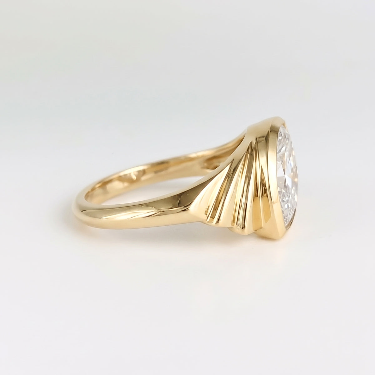 Lab Grown Diamond Marquise Brilliant Cut Fluted Tapered Bypass Bezel Engagement Ring IGI Certified in 14K Yellow Gold