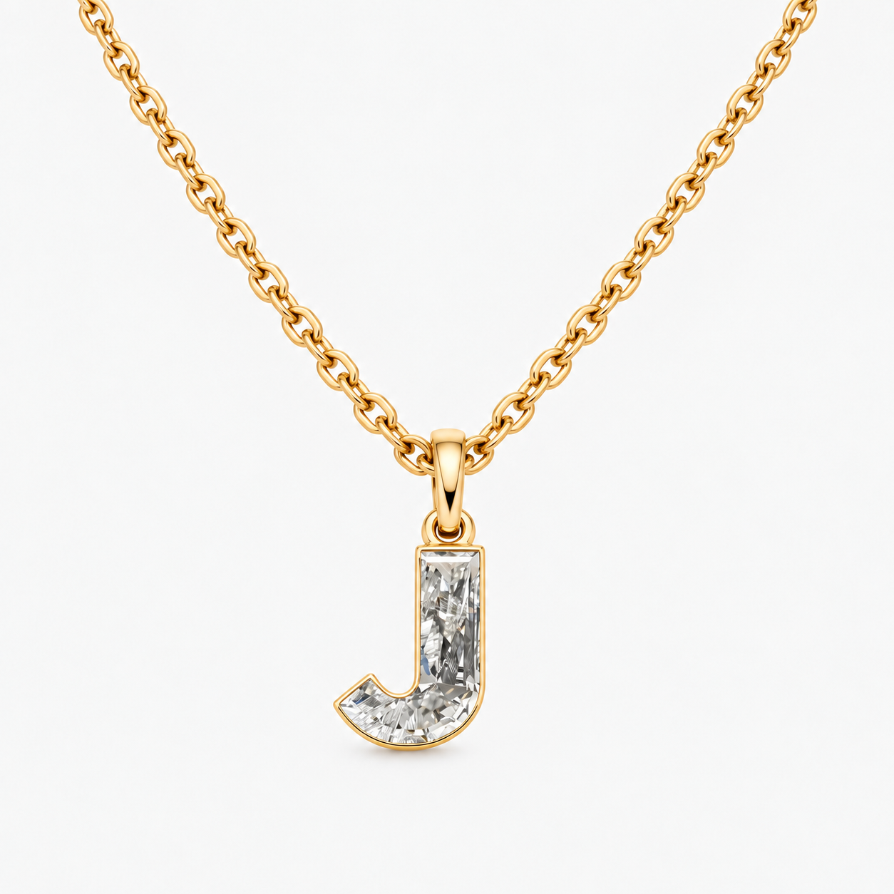Lab Grown Diamond Alphabet J Cut Initial Pendant Necklace IGI Certified in 14K Yellow Gold