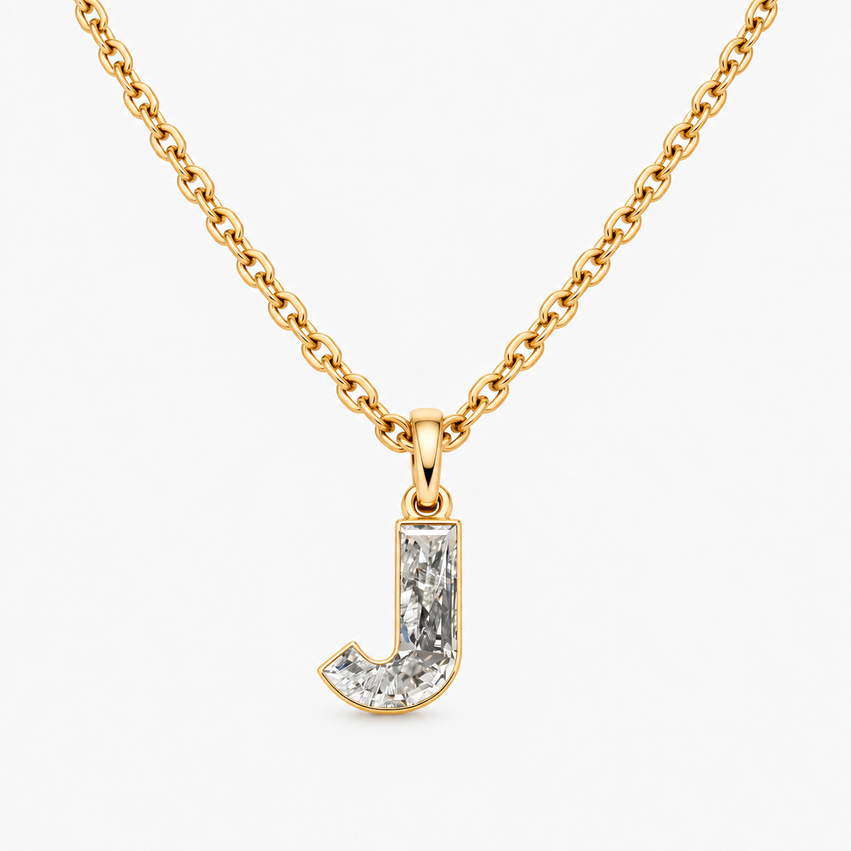 Lab Grown Diamond Alphabet J Cut Initial Pendant Necklace IGI Certified in 14K Yellow Gold