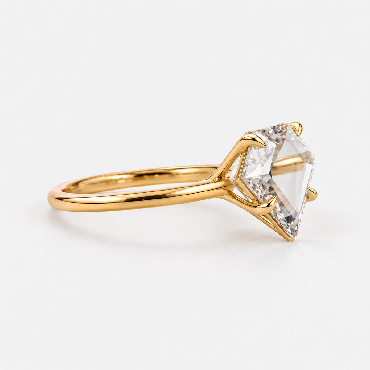 Lab Grown Diamond Diamond Shaped Portrait Cut Lab Grown Diamond Solitaire Engagement Ring with Four Prong Setting and Minimalist Thin Band in 14K Yellow Gold