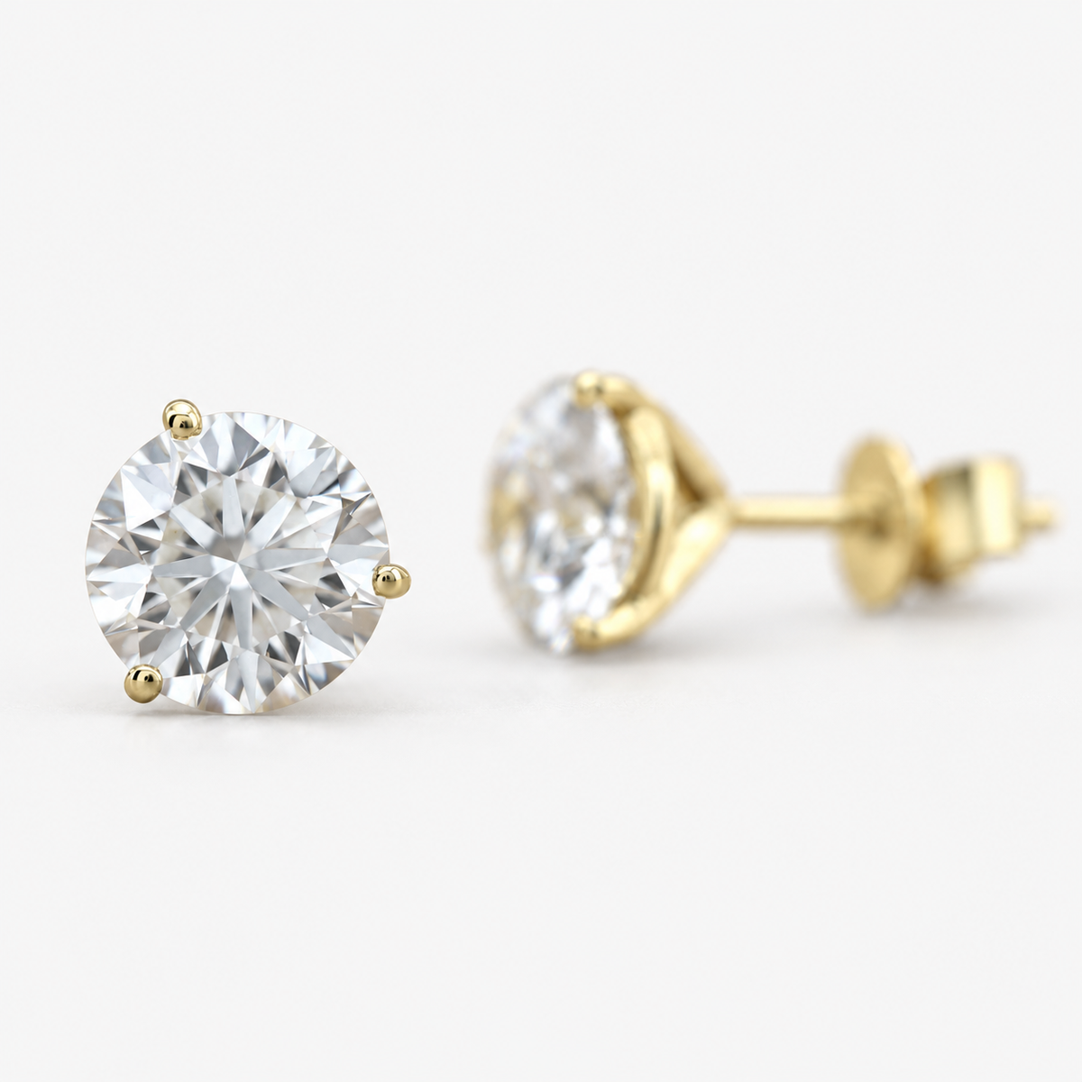 Lab Grown Diamond Round Brilliant Cut Three-Prong Martini Setting Stud Earrings IGI Certified in 14K Yellow Gold