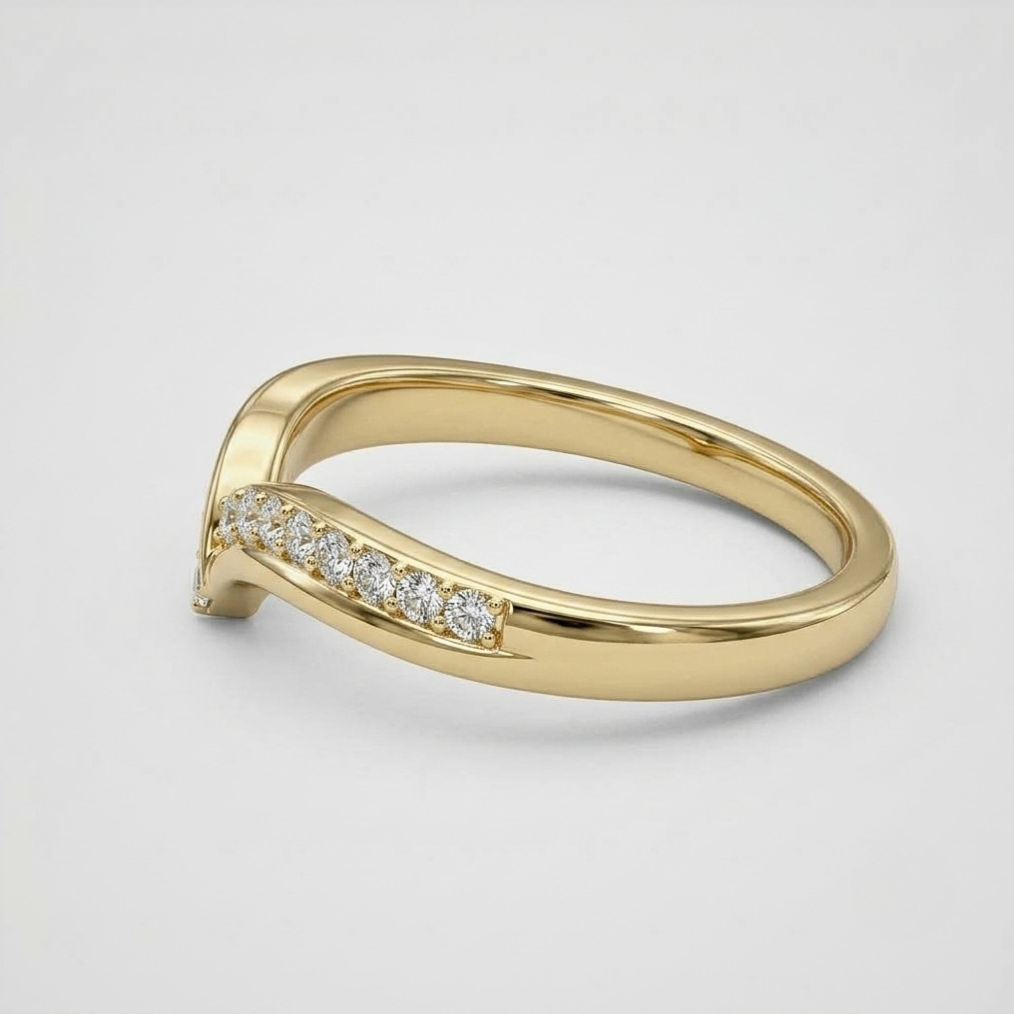 Lab Grown Diamond Round Brilliant Pave Chevron V Band Ring with Split Wave Design in 14K Yellow Gold
