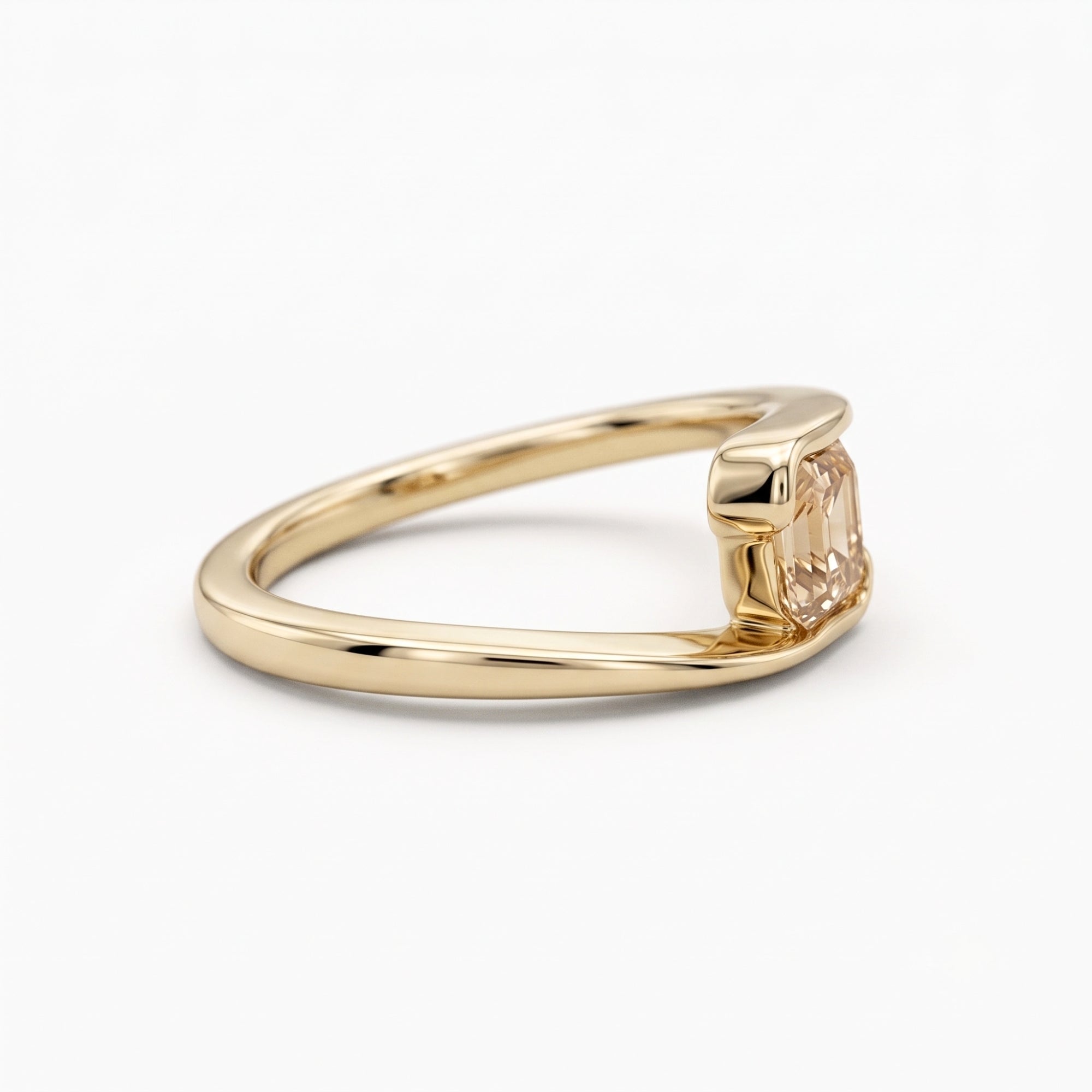 Lab Grown Diamond Asscher Cut Champagne Solitaire Engagement Ring with Sculptural Bypass Band IGI Certified in 14K Yellow Gold (Copy)