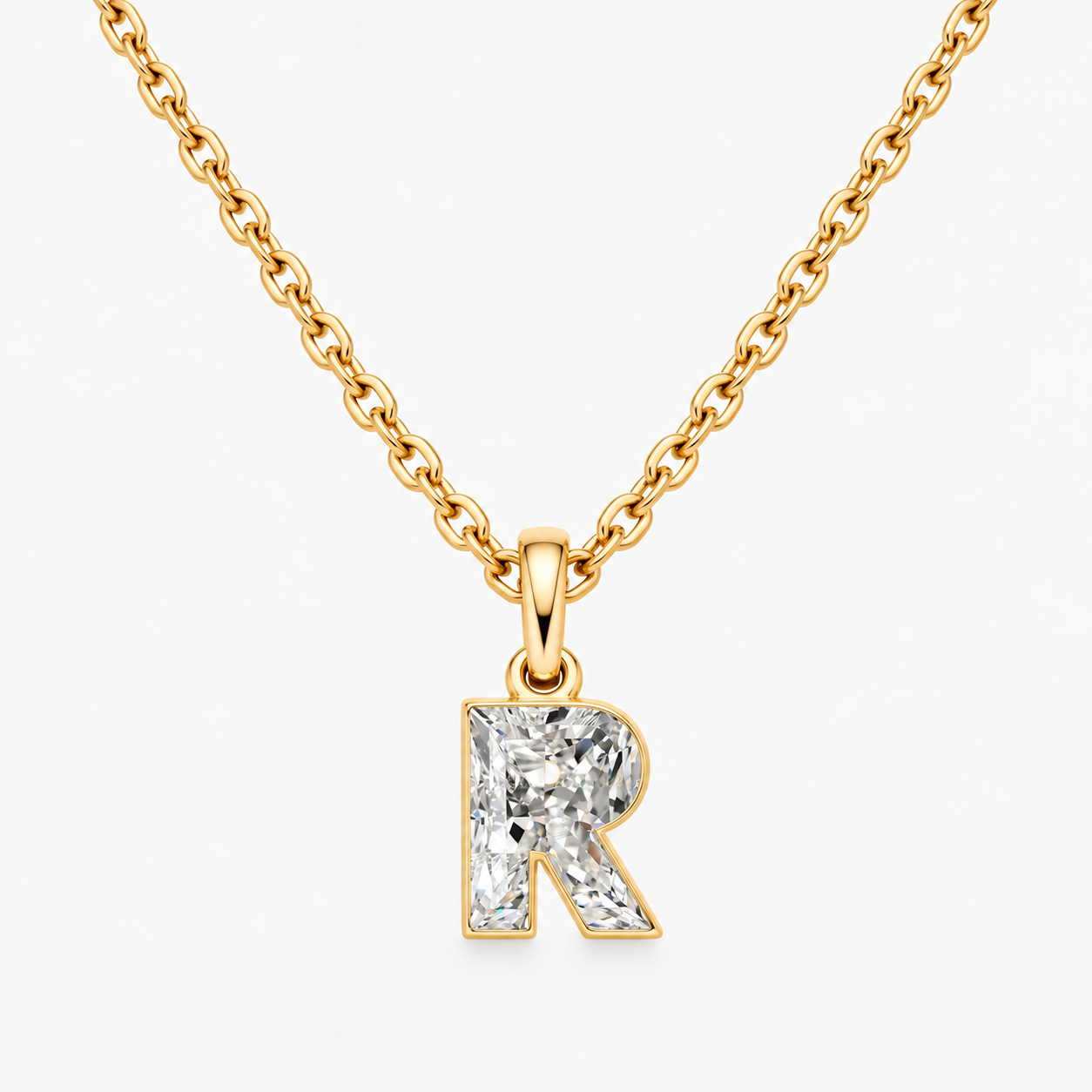 Lab Grown Diamond Alphabet R Cut Initial Pendant Necklace IGI Certified in 14K Yellow Gold