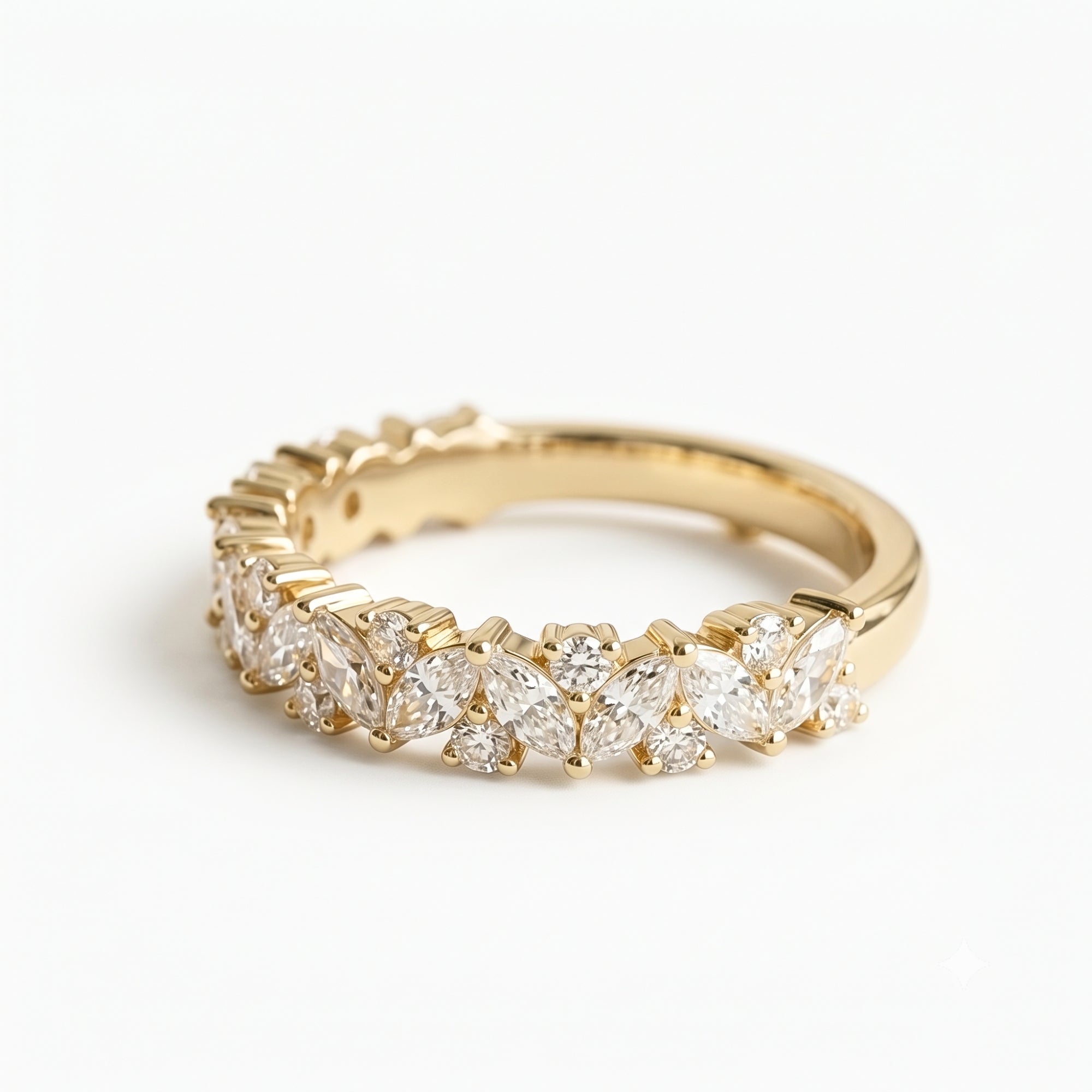 Lab Grown Diamond Multi-Shape Marquise & Round Cut Half Eternity Band in 14K Yellow Gold`