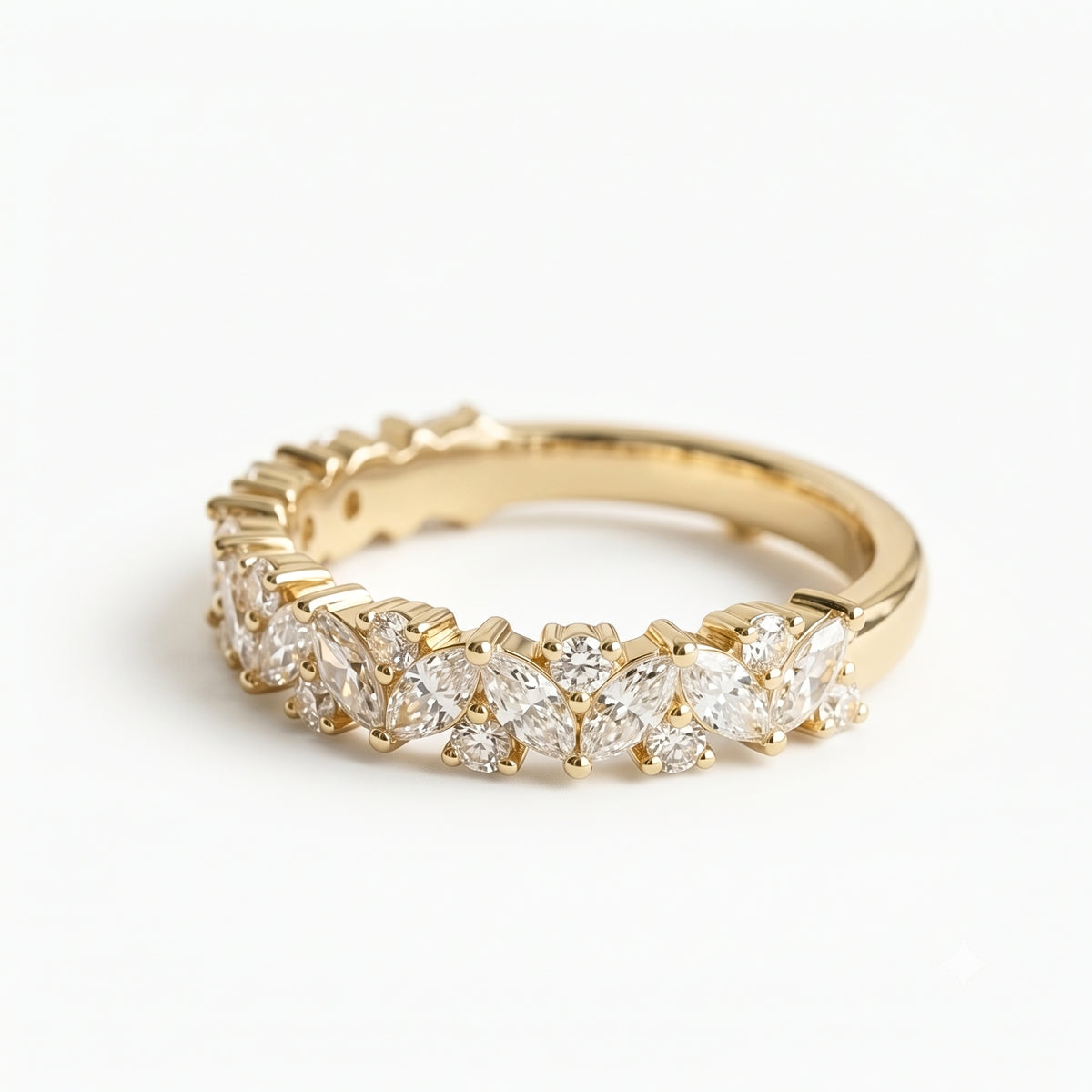 Lab Grown Diamond Multi-Shape Marquise & Round Cut Half Eternity Band in 14K Yellow Gold`