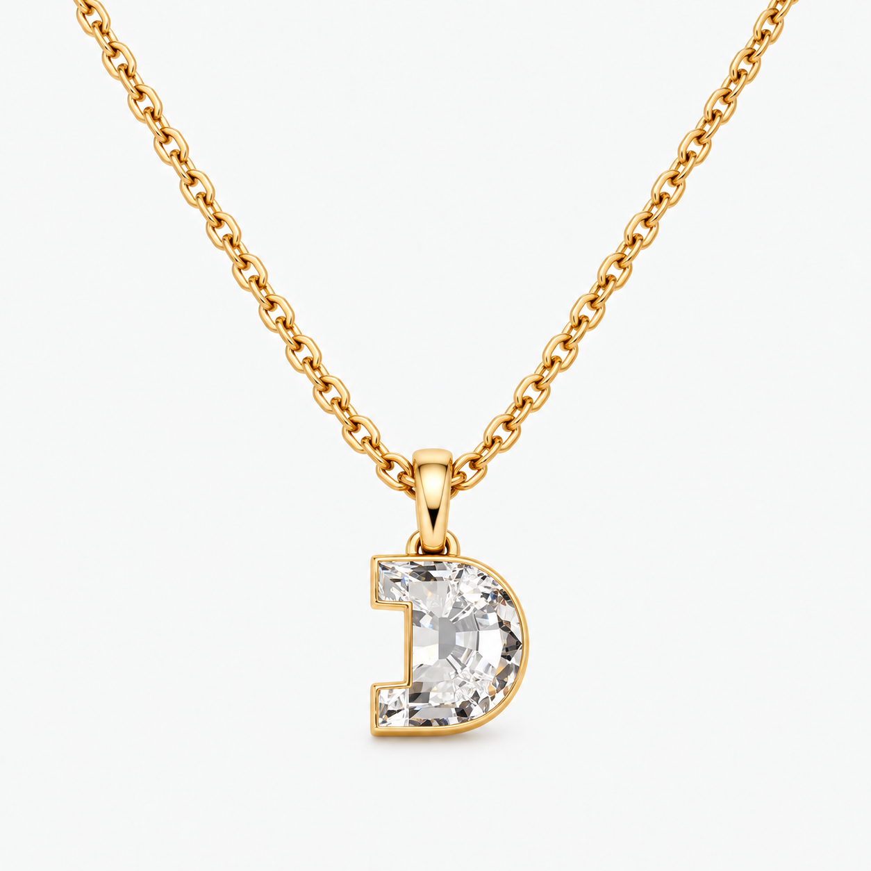 Lab Grown Diamond Alphabet D Cut Initial Pendant Necklace IGI Certified in 14K Yellow Gold