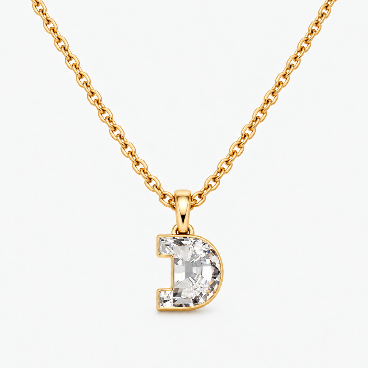 Lab Grown Diamond Alphabet D Cut Initial Pendant Necklace IGI Certified in 14K Yellow Gold