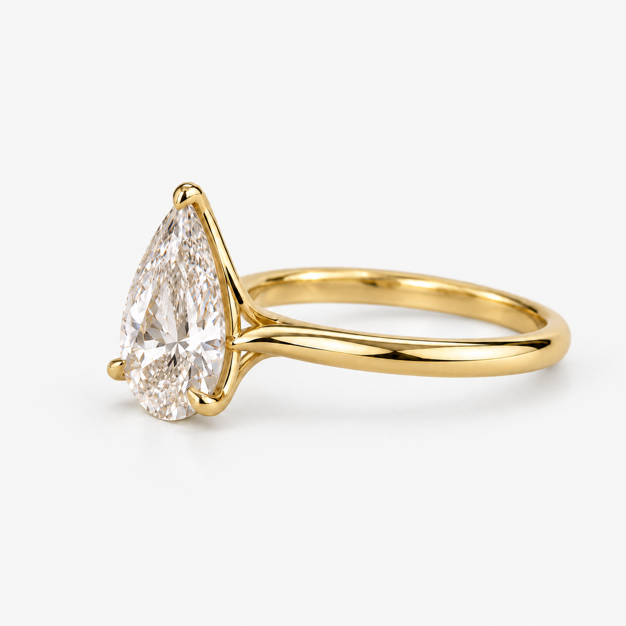 Pear Cut Lab Grown Diamond Solitaire Engagement Ring in 14K Yellow Gold