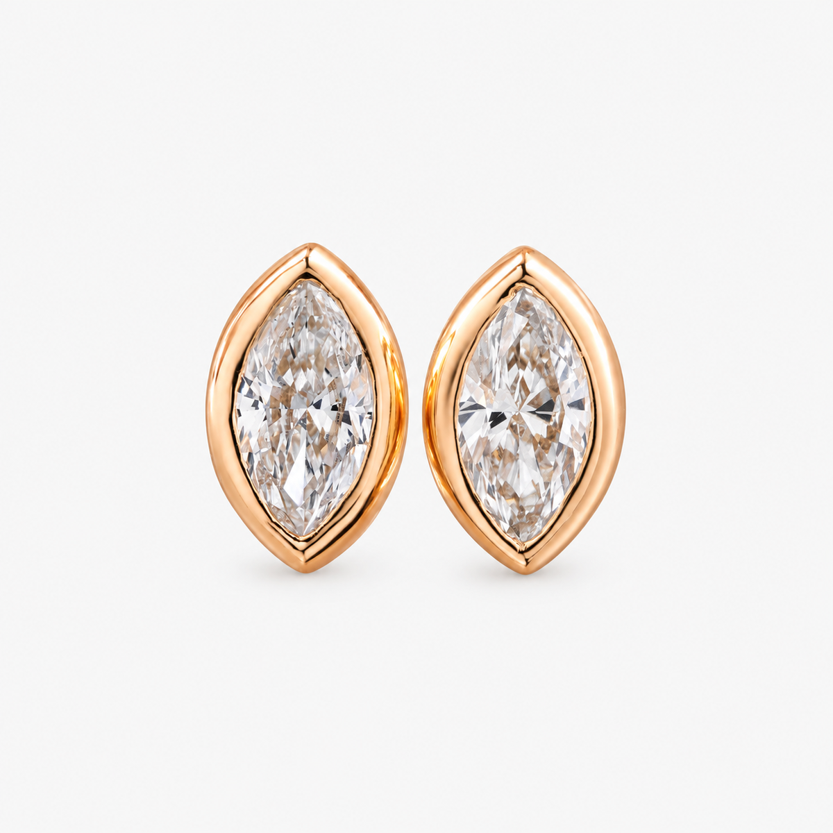 Lab Grown Diamond Marquise Brilliant Cut Full Bezel Stud Earrings IGI Certified in 14K Yellow Gold