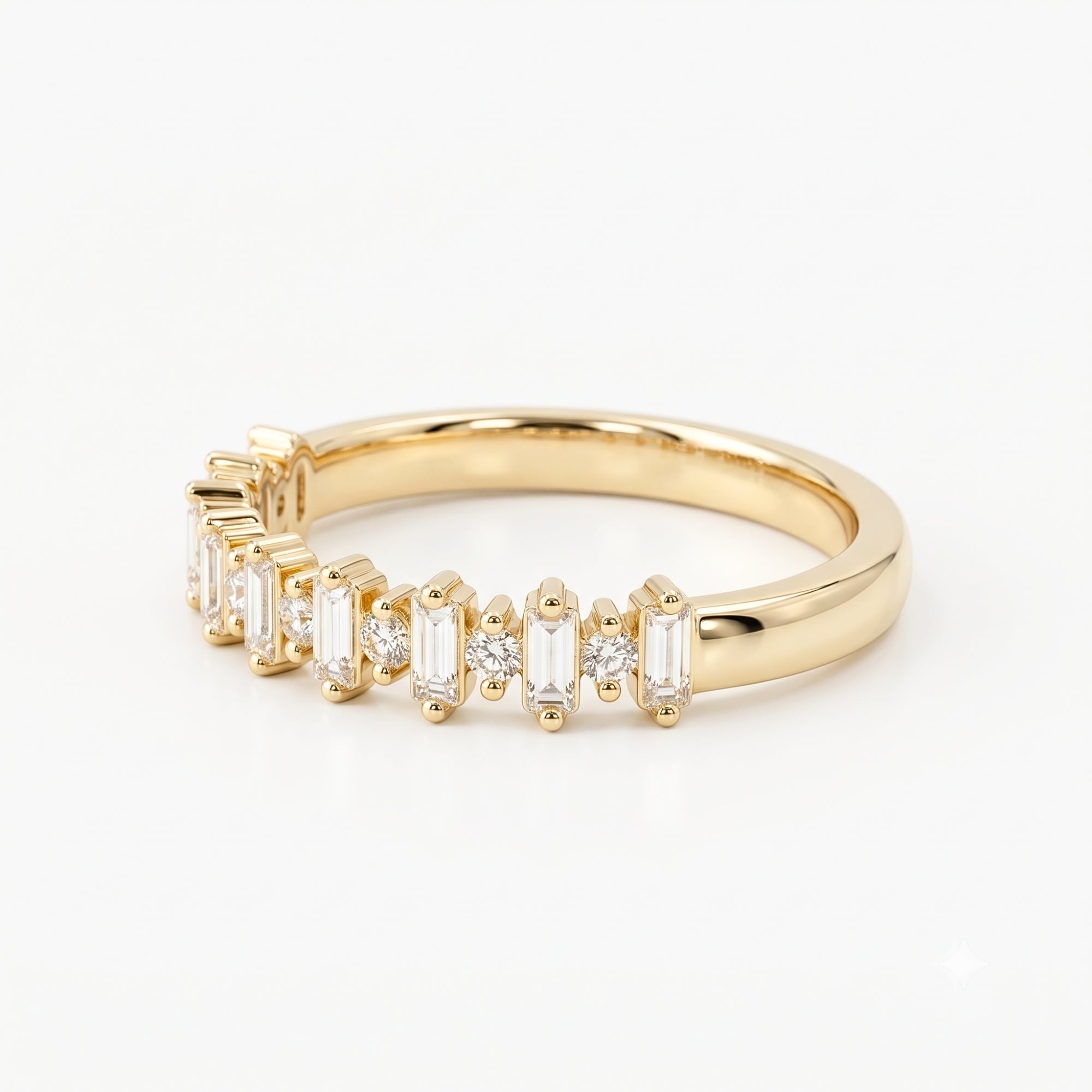 Lab Grown Diamond Half Moon Sunburst Bezel Set Solitaire Band in 14K Yellow Gold