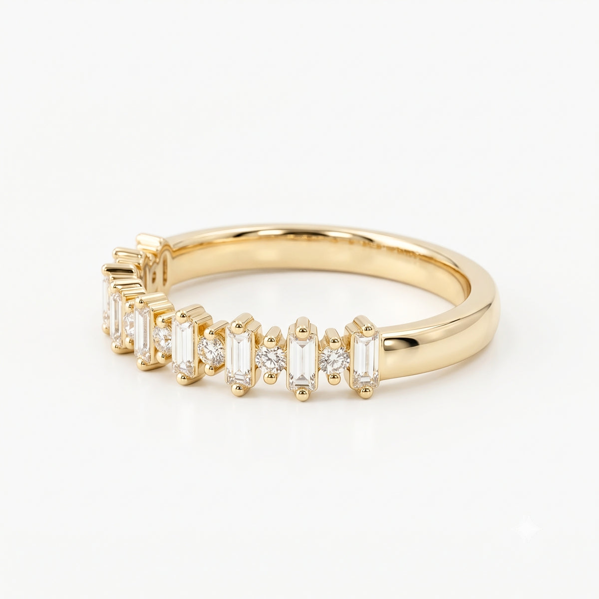 Lab Grown Diamond Half Moon Sunburst Bezel Set Solitaire Band in 14K Yellow Gold