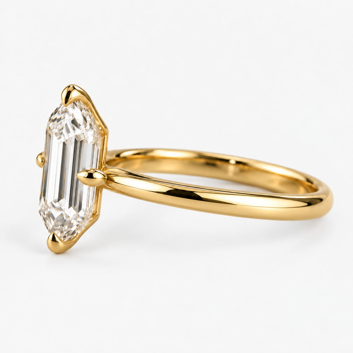 Lab Grown Diamond Elongated Hexagon Cut Solitaire Engagement Ring in 14K Yellow Gold