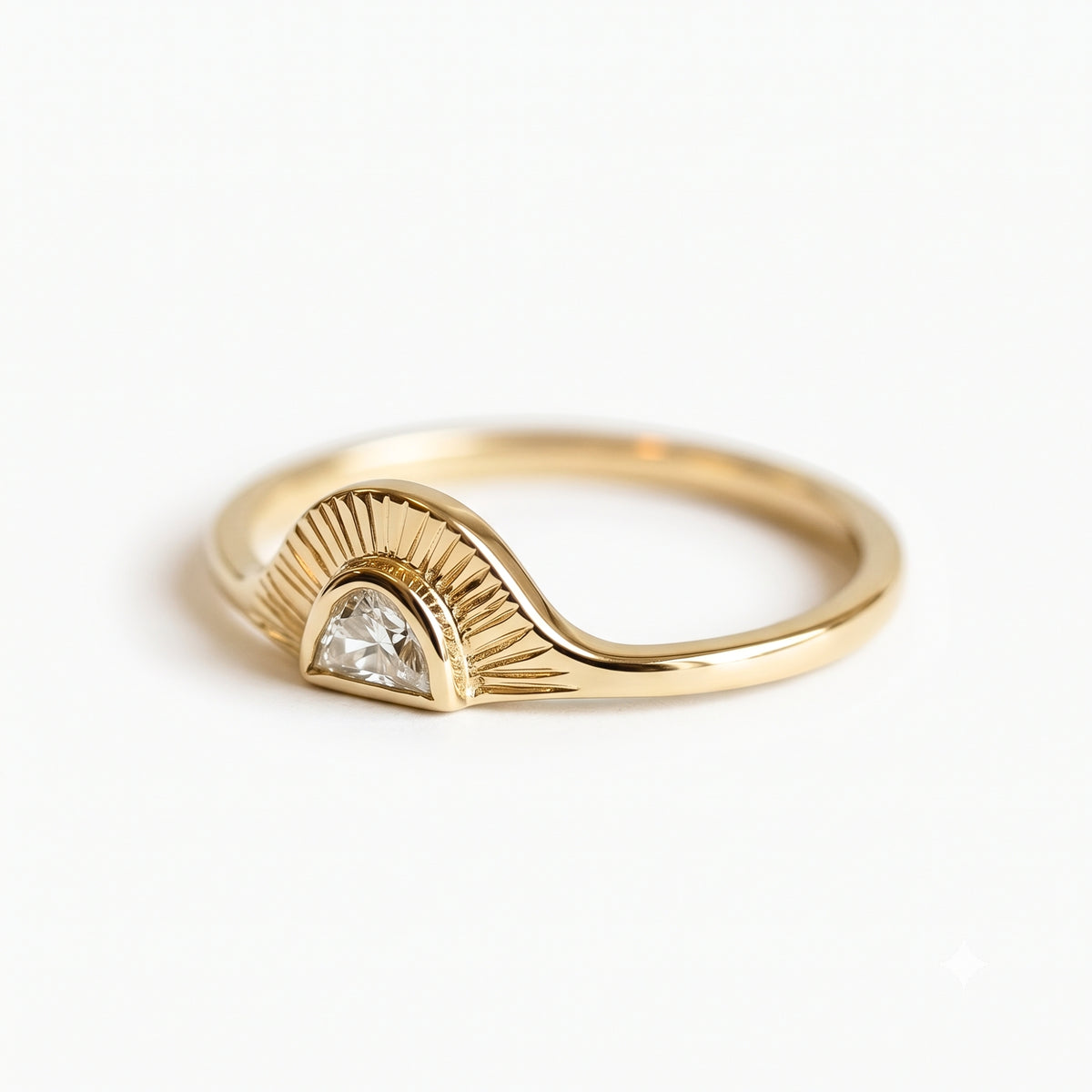 Lab Grown Diamond Half Moon Sunburst Bezel Set Solitaire Band in 14K Yellow Gold