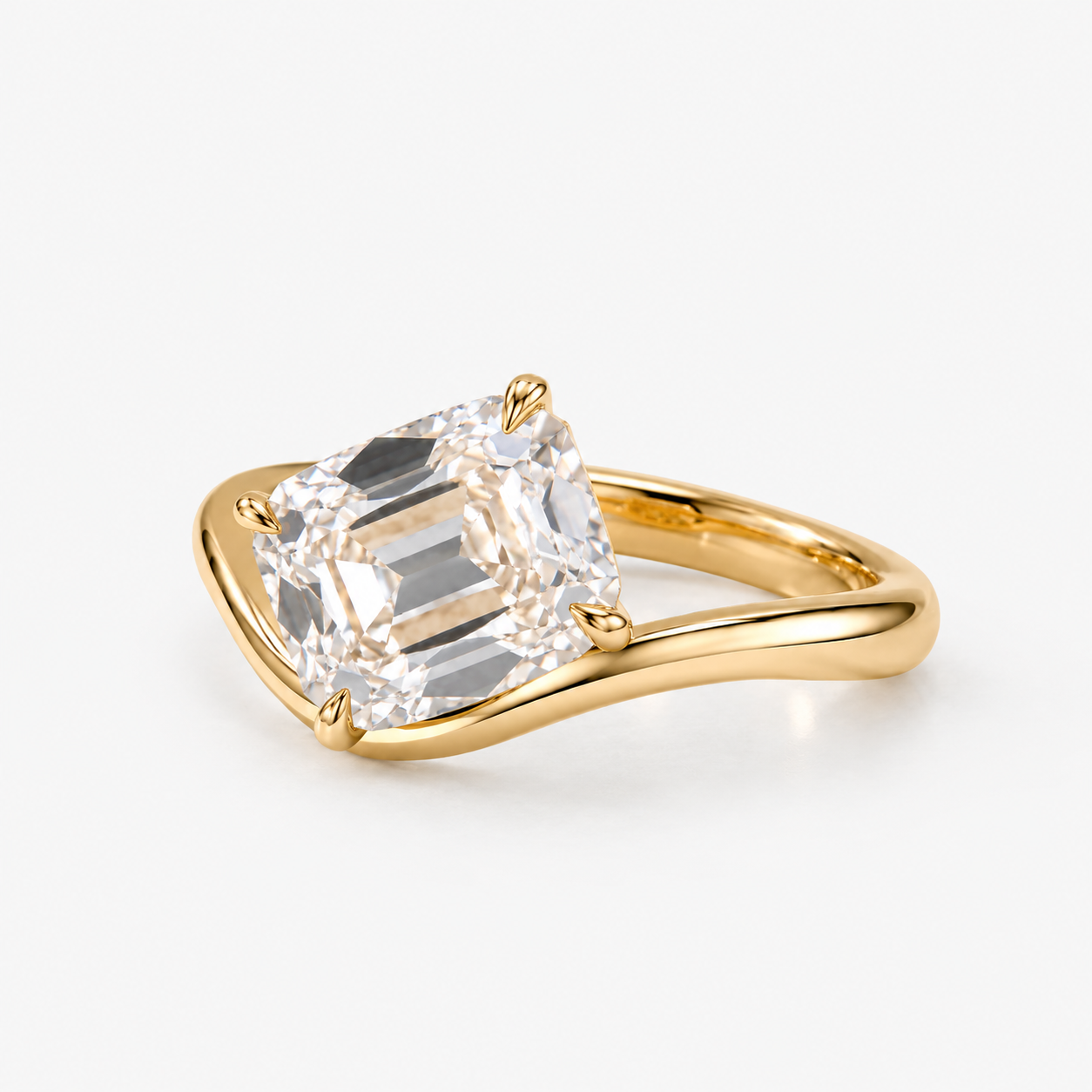 Lab Grown Diamond Old Mine Cushion Cut Solitaire Engagement Ring IGI Certified in 14K Yellow Gold