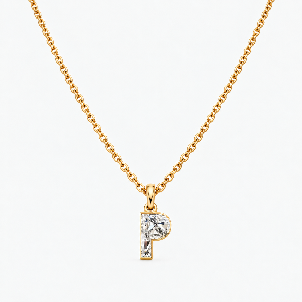 Lab Grown Diamond Alphabet P Cut Initial Pendant Necklace IGI Certified in 14K Yellow Gold