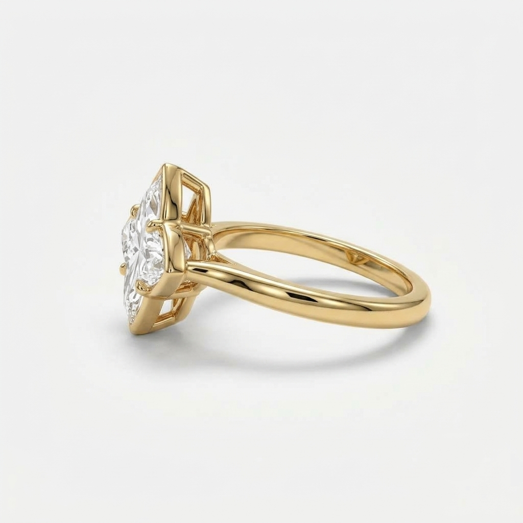 Lab Grown Diamond Lily Cut Plain Solitaire Band Engagement Ring IGI Certified in 14K Yellow Gold
