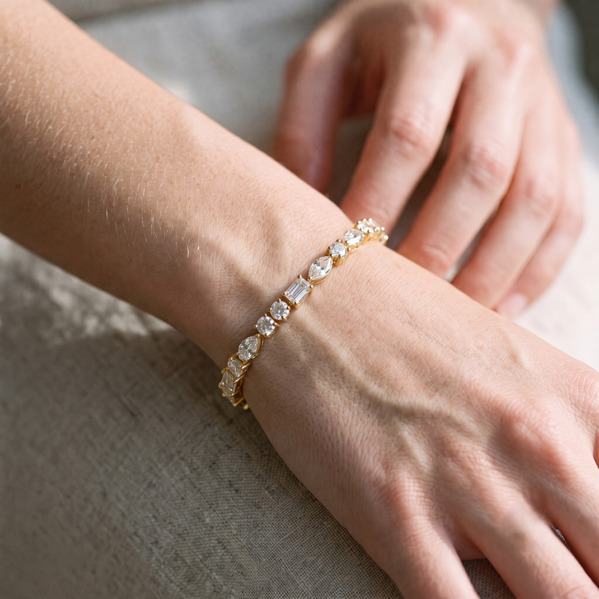 Lab Grown Diamond Multi Shape Bezel and Prong Set Tennis Bracelet in 14K Yellow Gold