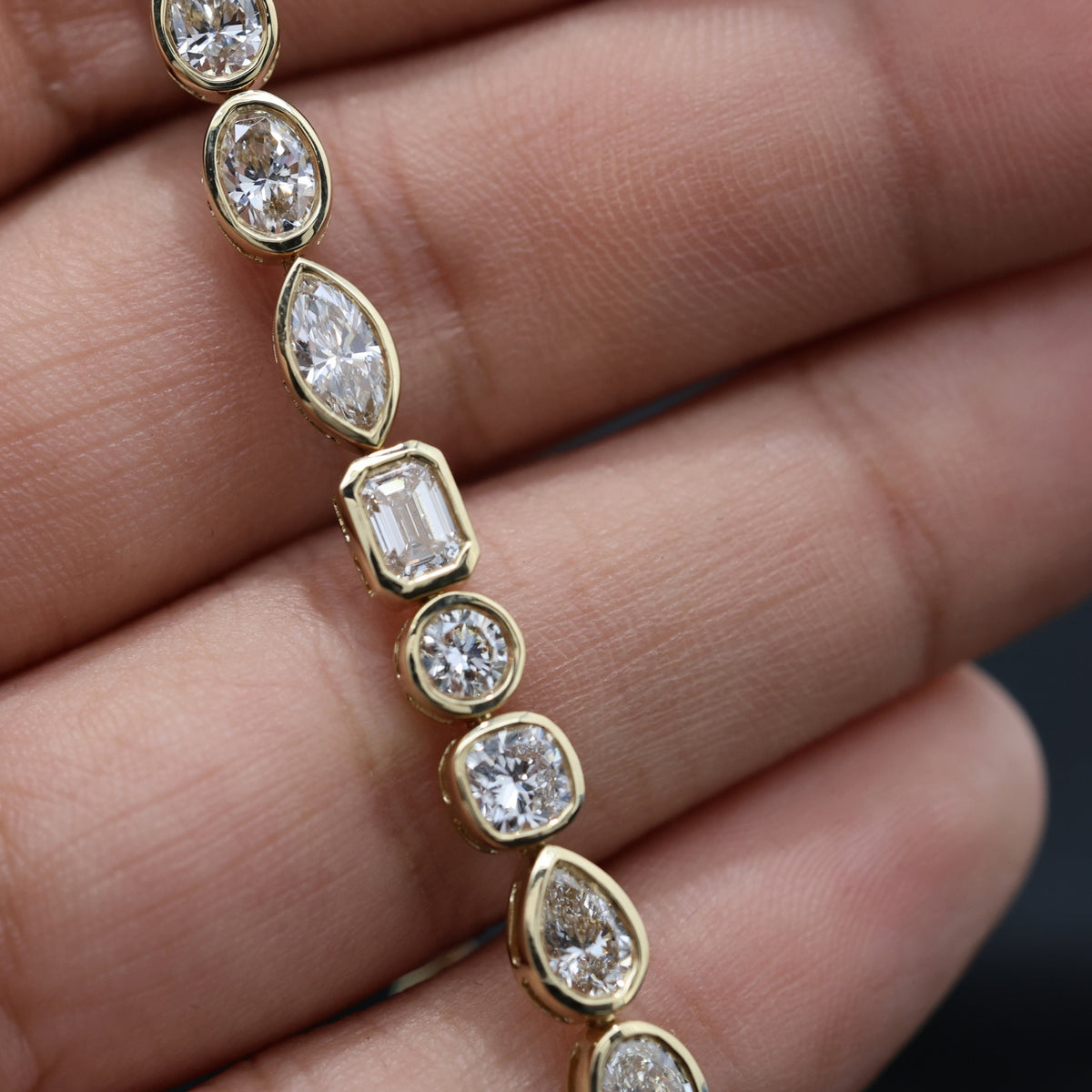 Lab Grown Diamond   Multi Shape Bezel Set Tennis Bracelet in 14K Yellow Gold