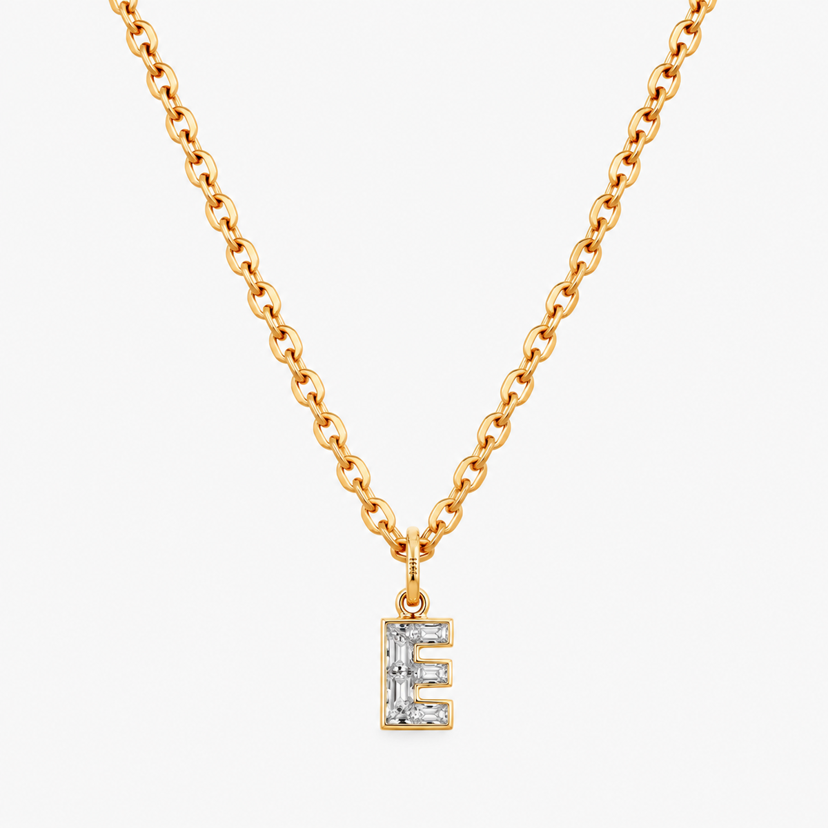 Lab Grown Diamond Alphabet E Cut Initial Pendant Necklace IGI Certified in 14K Yellow Gold