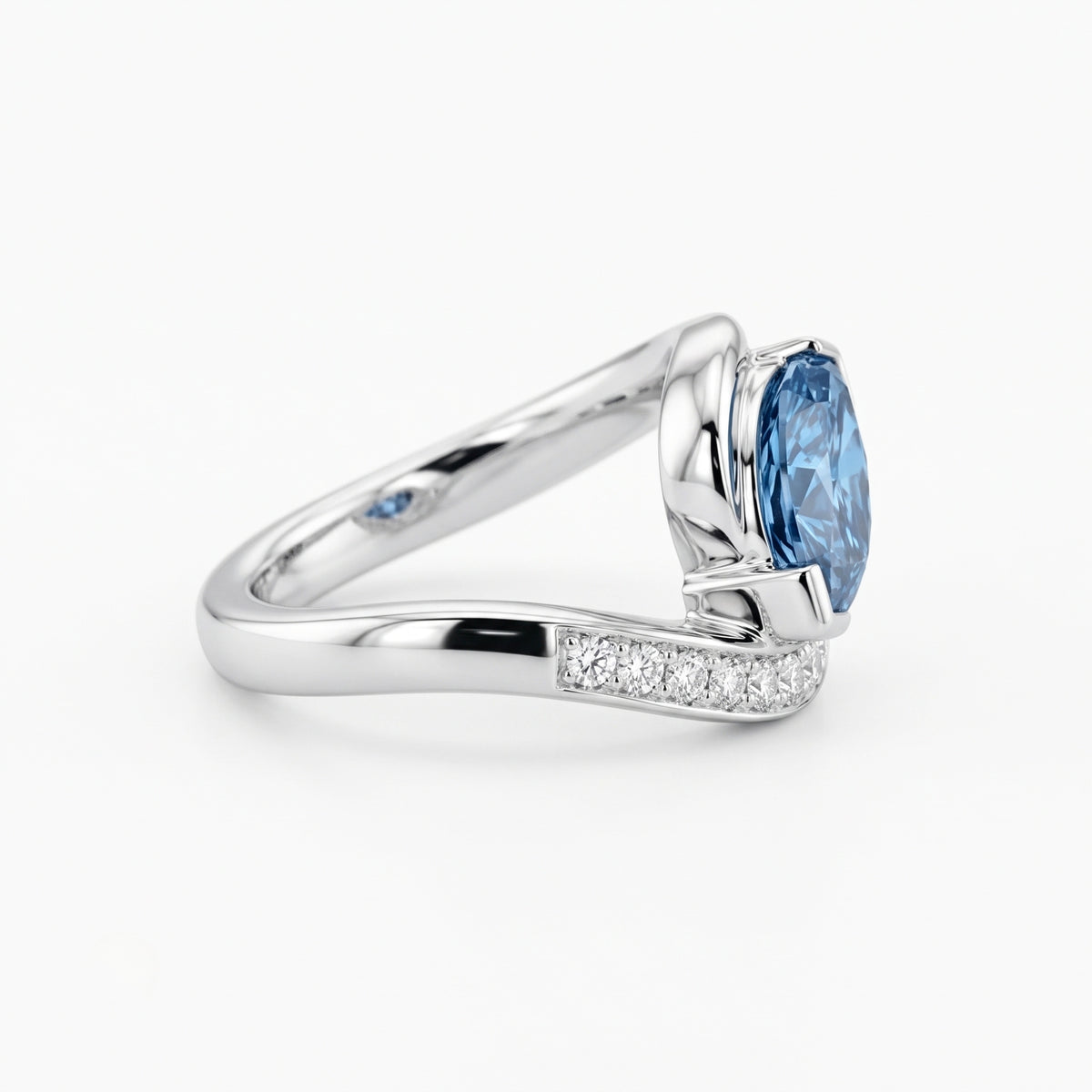 Lab Grown Diamond Fancy Blue Marquise Cut Swirl Bypass Half-Pavé Engagement Ring IGI Certified in 14K Yellow Gold
