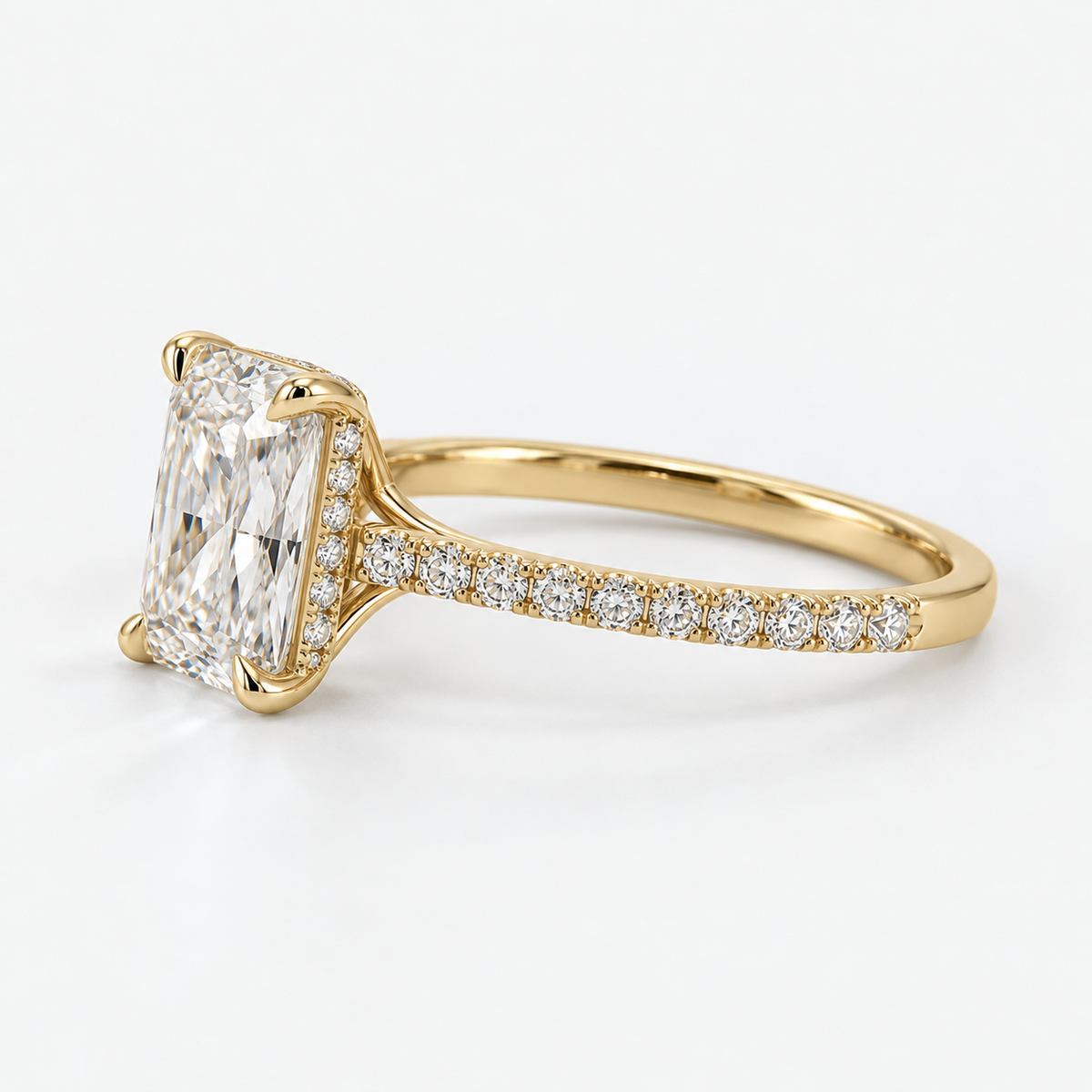Radiant Cut Diamond Pavé Engagement Ring in 14K Yellow Gold
