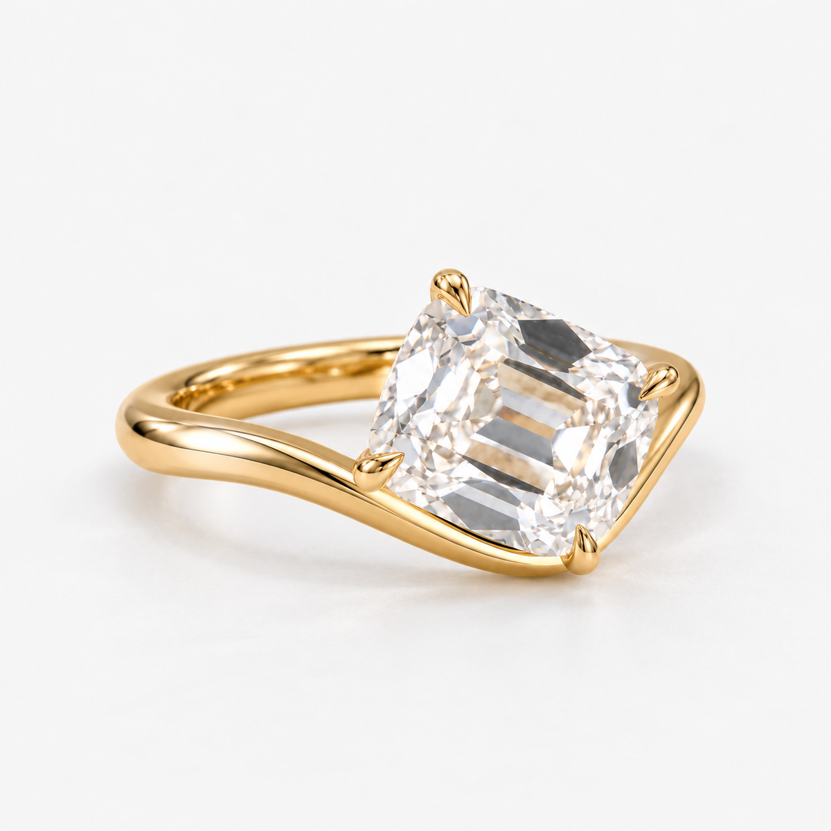 Lab Grown Diamond Old Mine Cushion Cut Solitaire Engagement Ring IGI Certified in 14K Yellow Gold