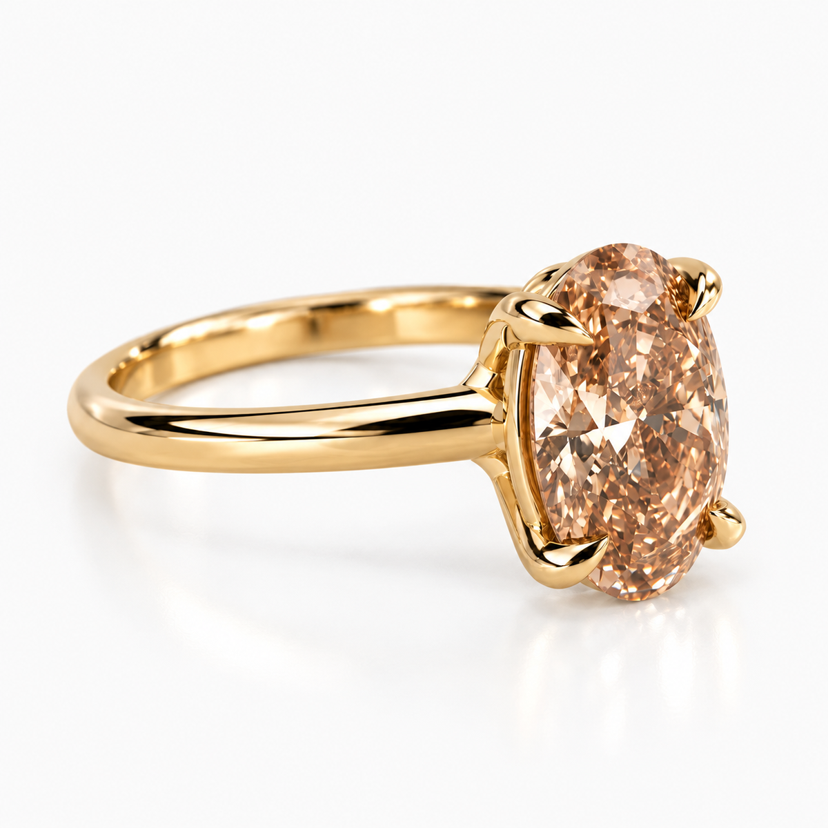 Oval Cut Fancy Champagne Diamond Engagement Ring in 14K Yellow Gold